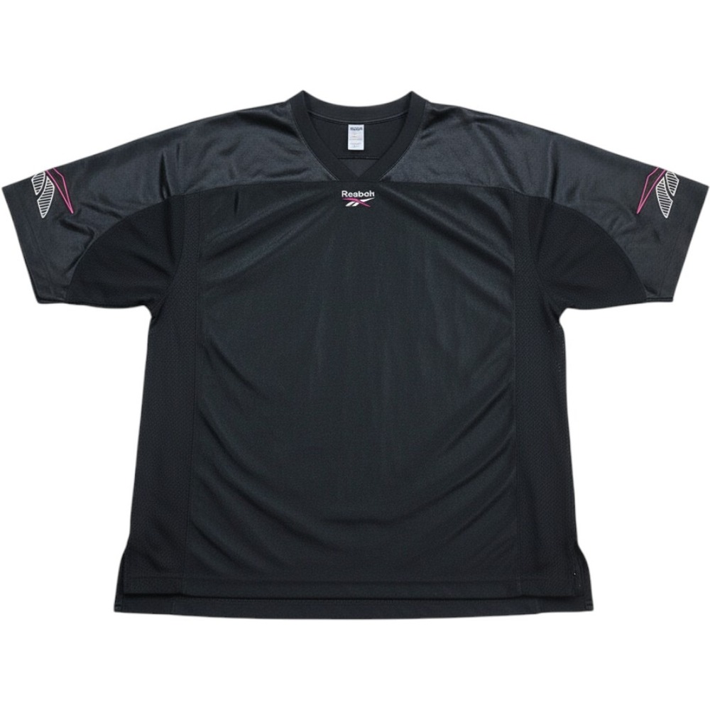 Reebok Men's Black Mesh V-Neck Athletic Jersey Shirt Size Large Pink Logo